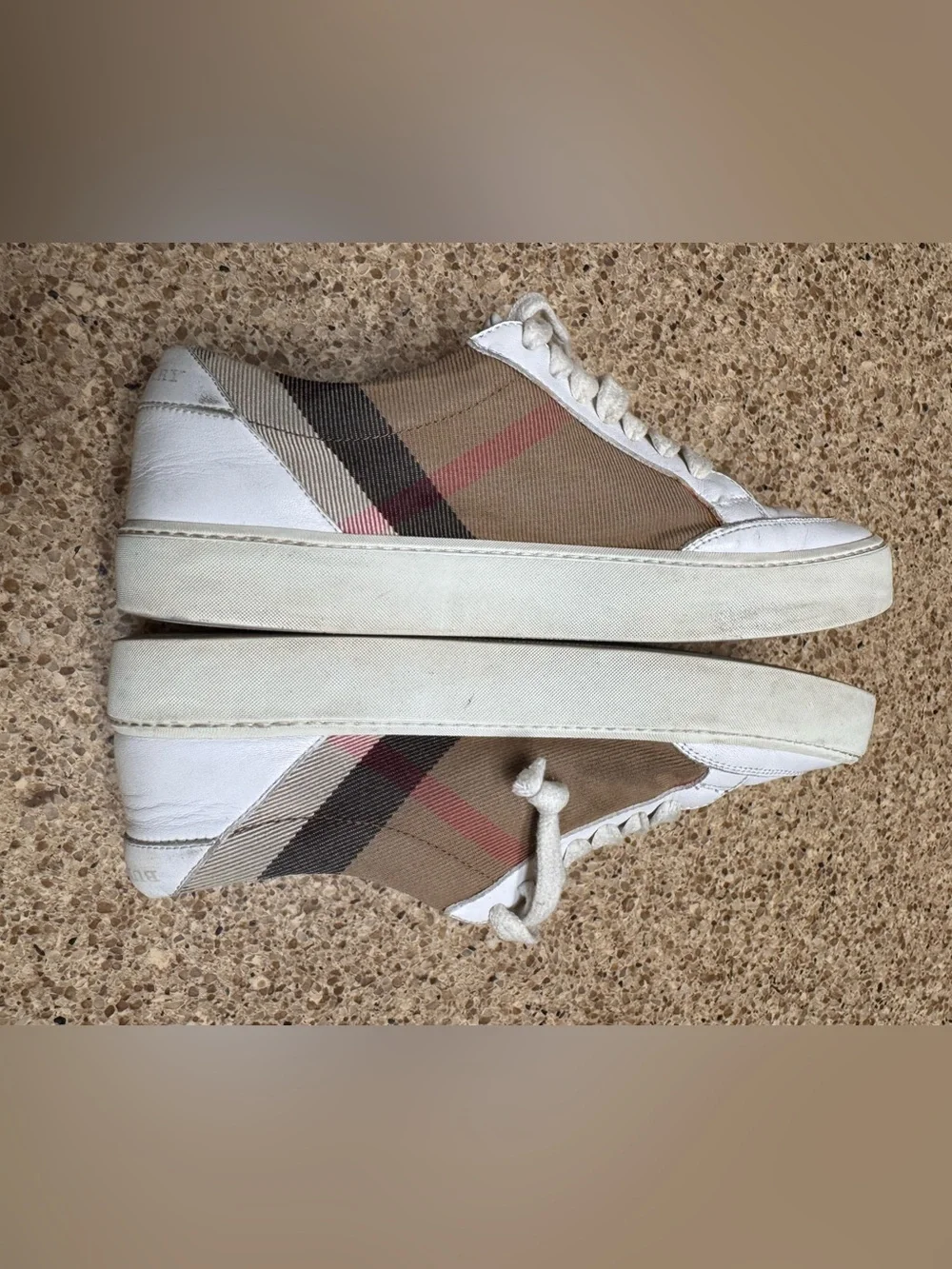 Burberry Tan Check & White Low-Top Sneakers for Men